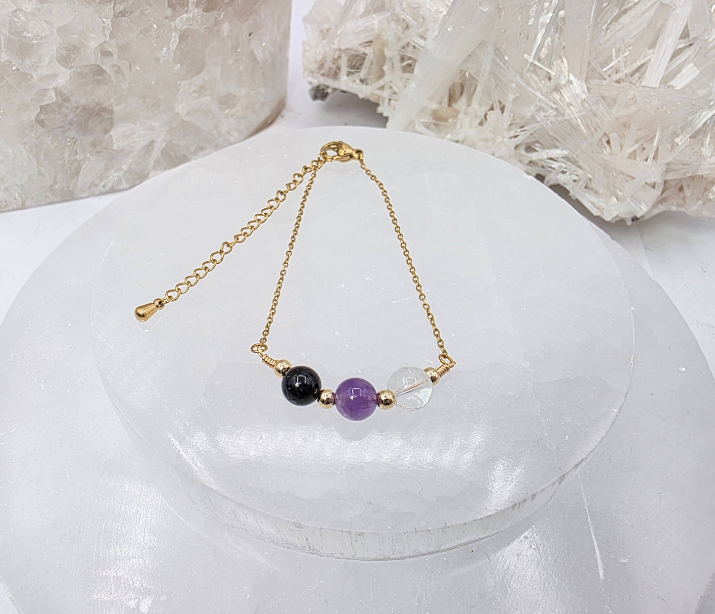 SACRED SPACE -Clear Quartz, Amethyst, Black Onyx Jewelry Set