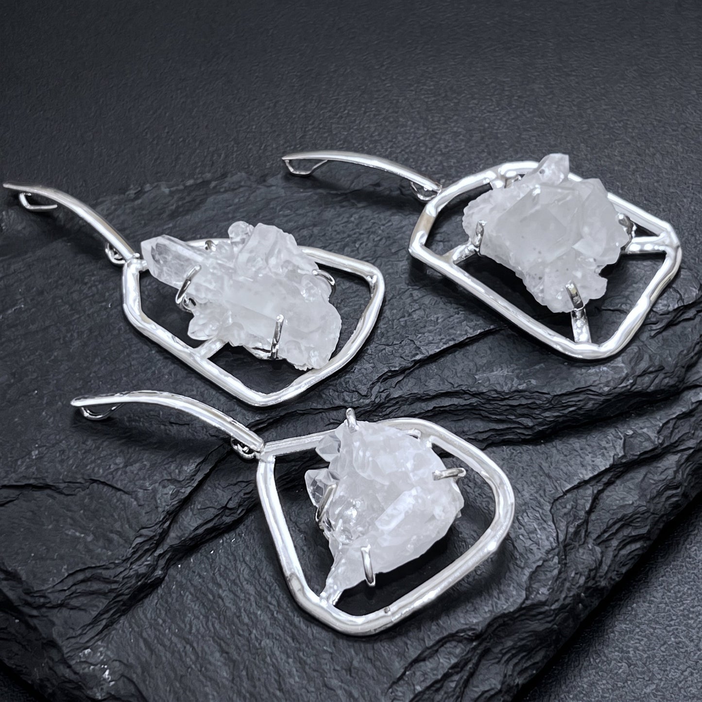 Quartz Crystal Cluster Pendant (Silver Plated) Statement Piece