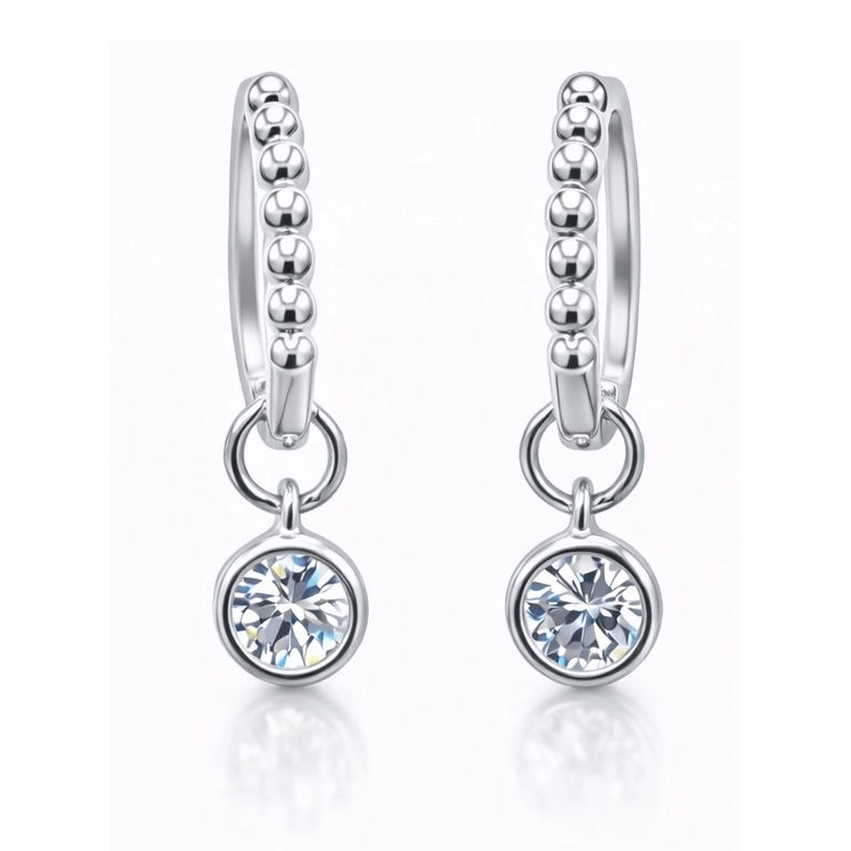 1CTW Created Moissanite Beaded Hoop Drop Earrings in 14kt Gold Over Sterling Silver - Round or Cushion Cut