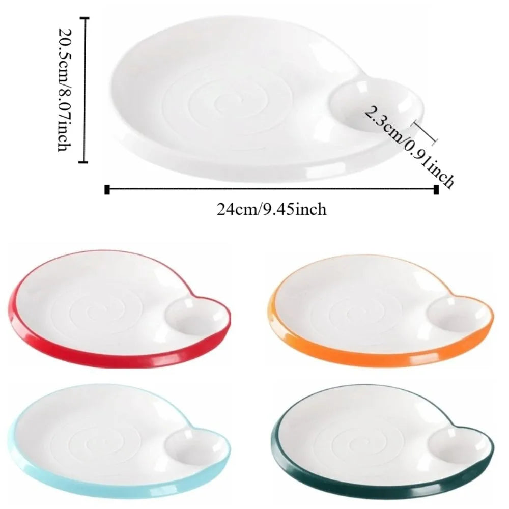 Thickened Melamine Dumpling & Sushi Plate (24cm) – Drop-Resistant Serving Tray with Sauce Compartment
