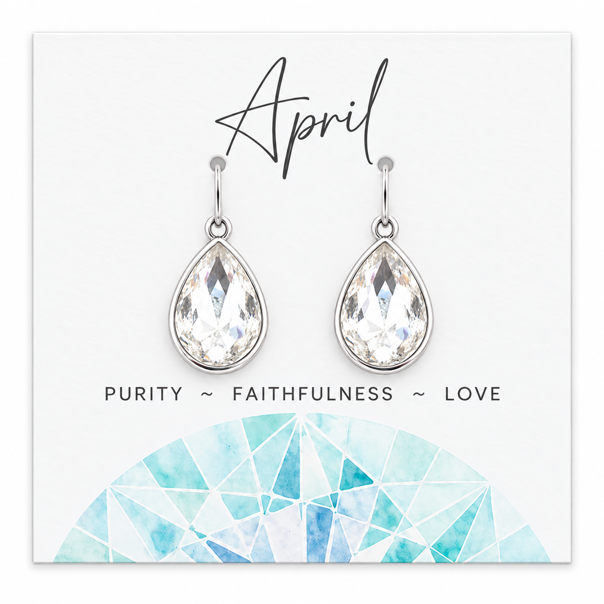 April Birthstone Sterling Silver Teardrop Crystal Earrings