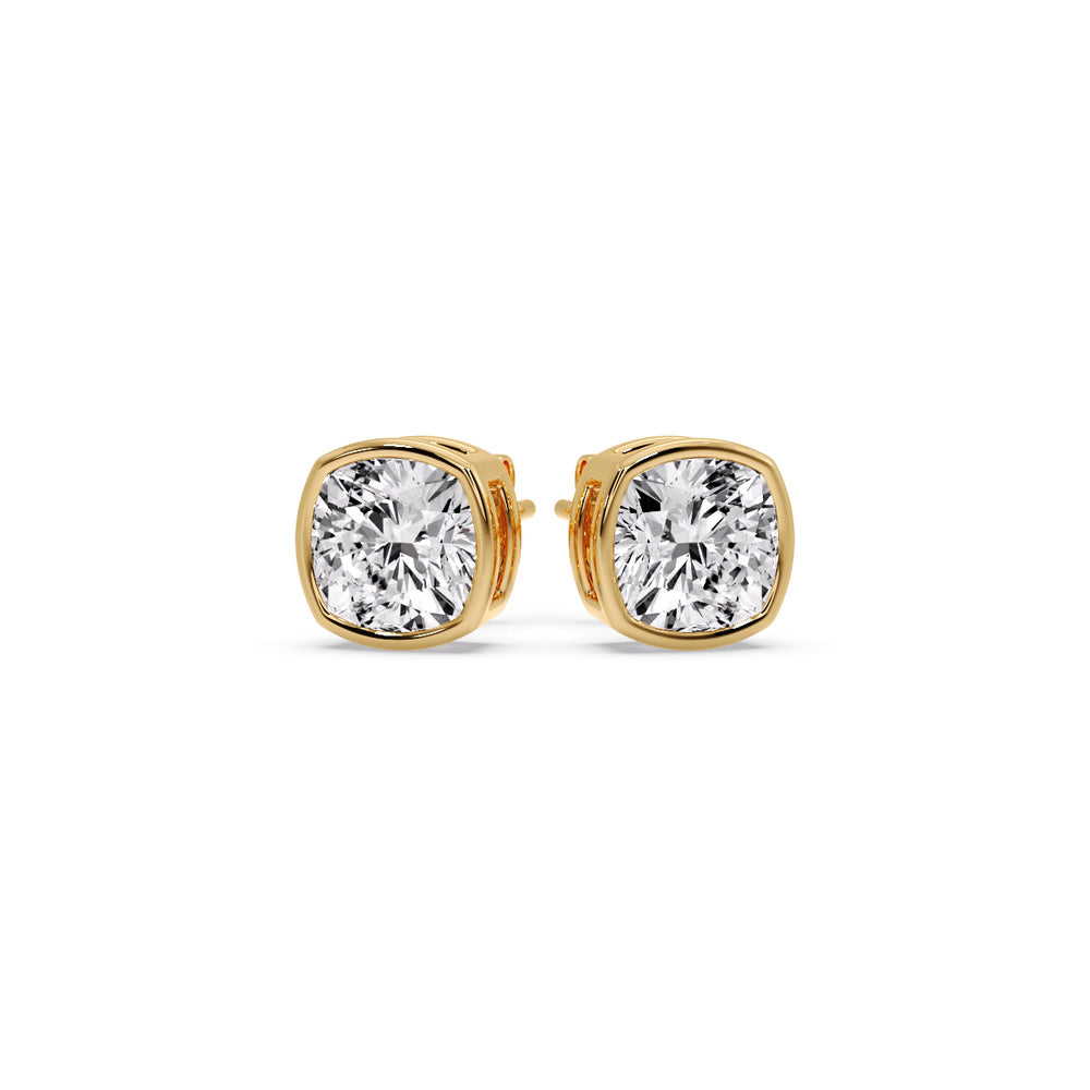 Bezel Set Cushion Diamond Stud Earrings