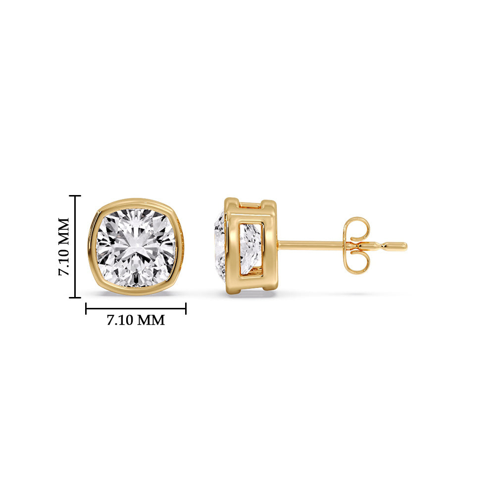 Bezel Set Cushion Diamond Stud Earrings