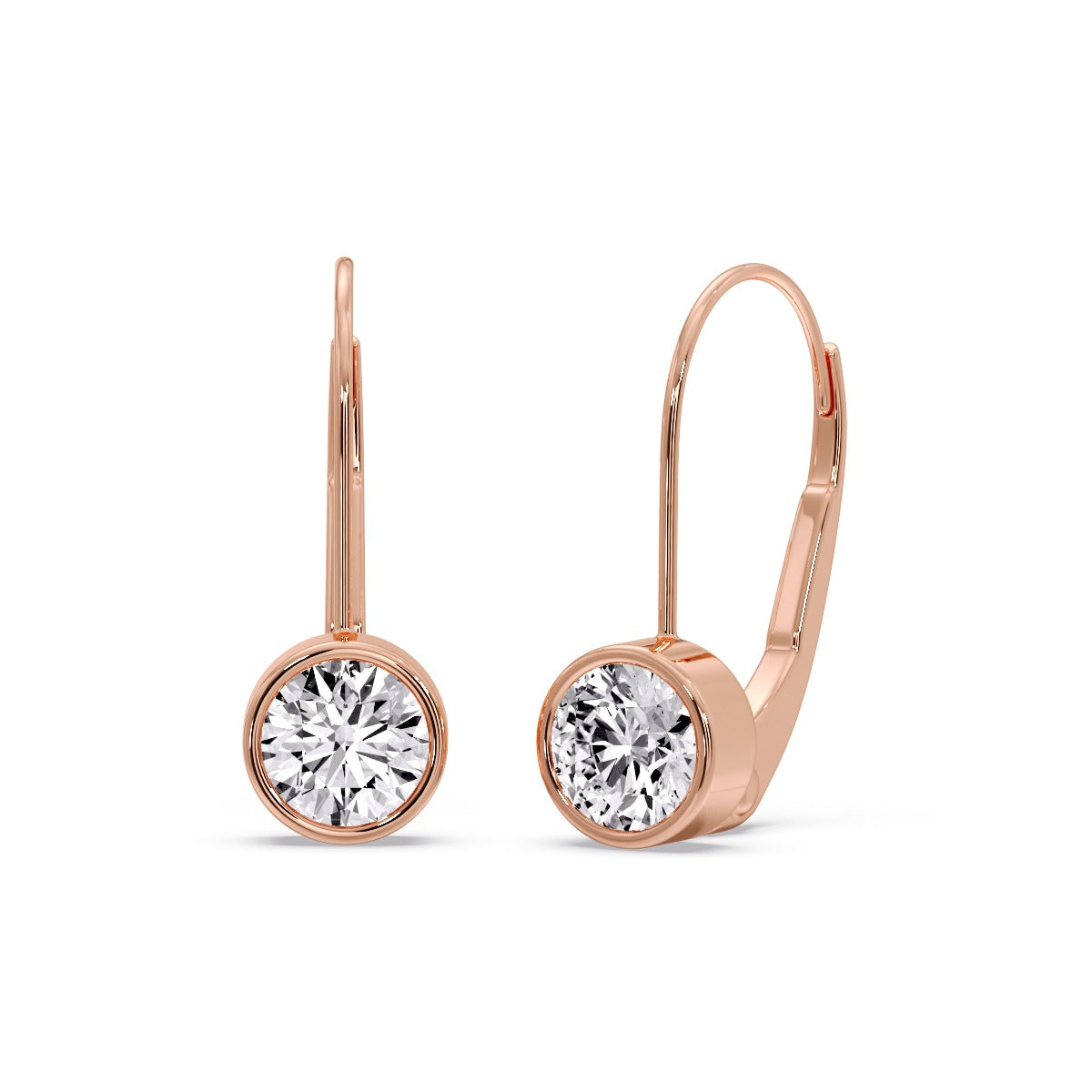 Lever Back Bezel Set Round Diamond Earrings