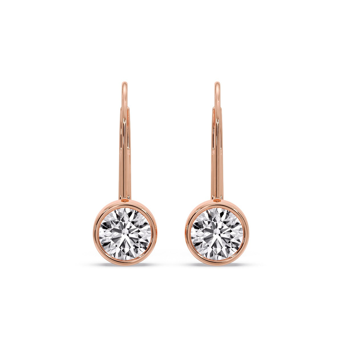 Lever Back Bezel Set Round Diamond Earrings