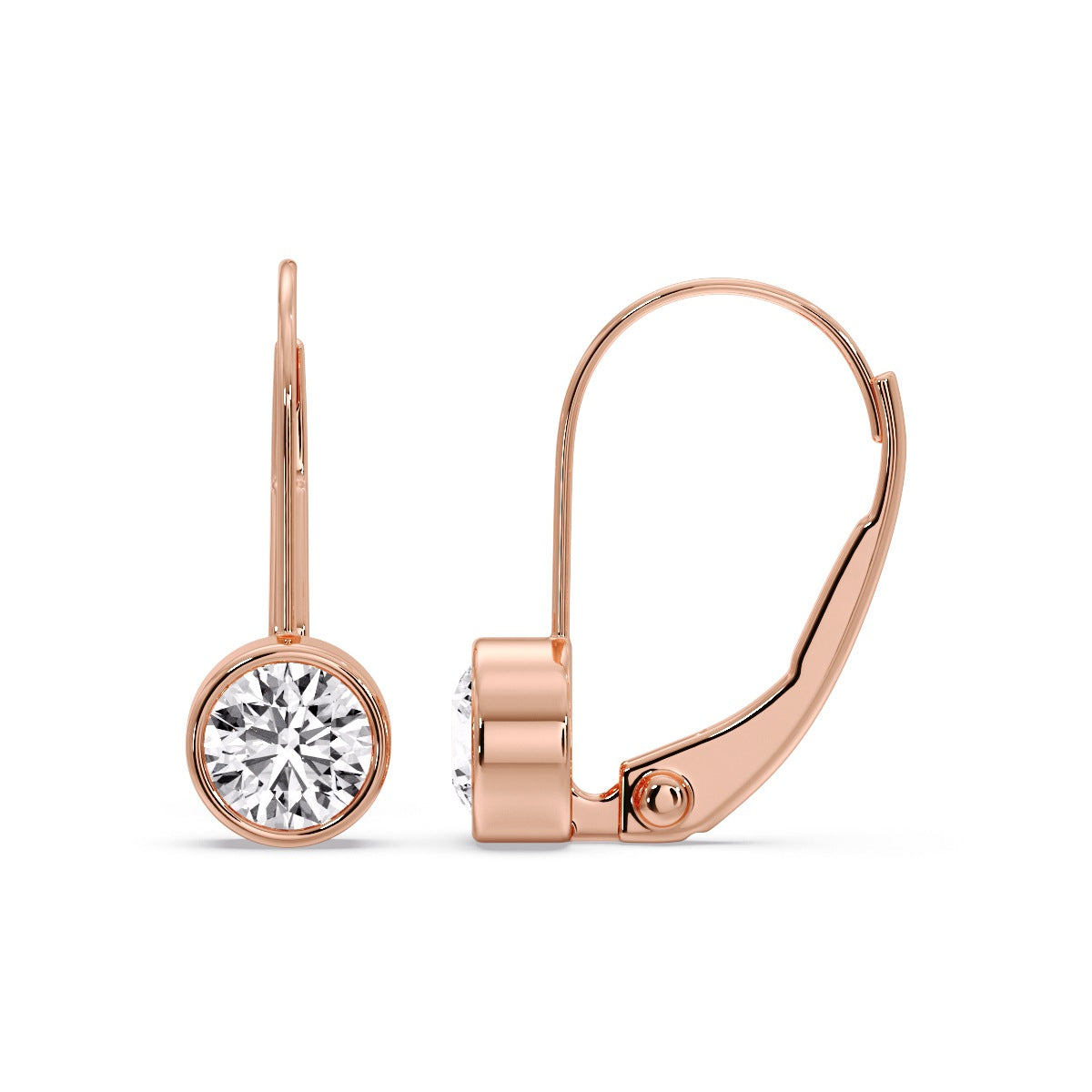 Lever Back Bezel Set Round Diamond Earrings