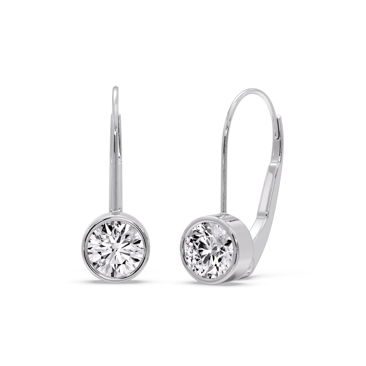 Lever Back Bezel Set Round Diamond Earrings