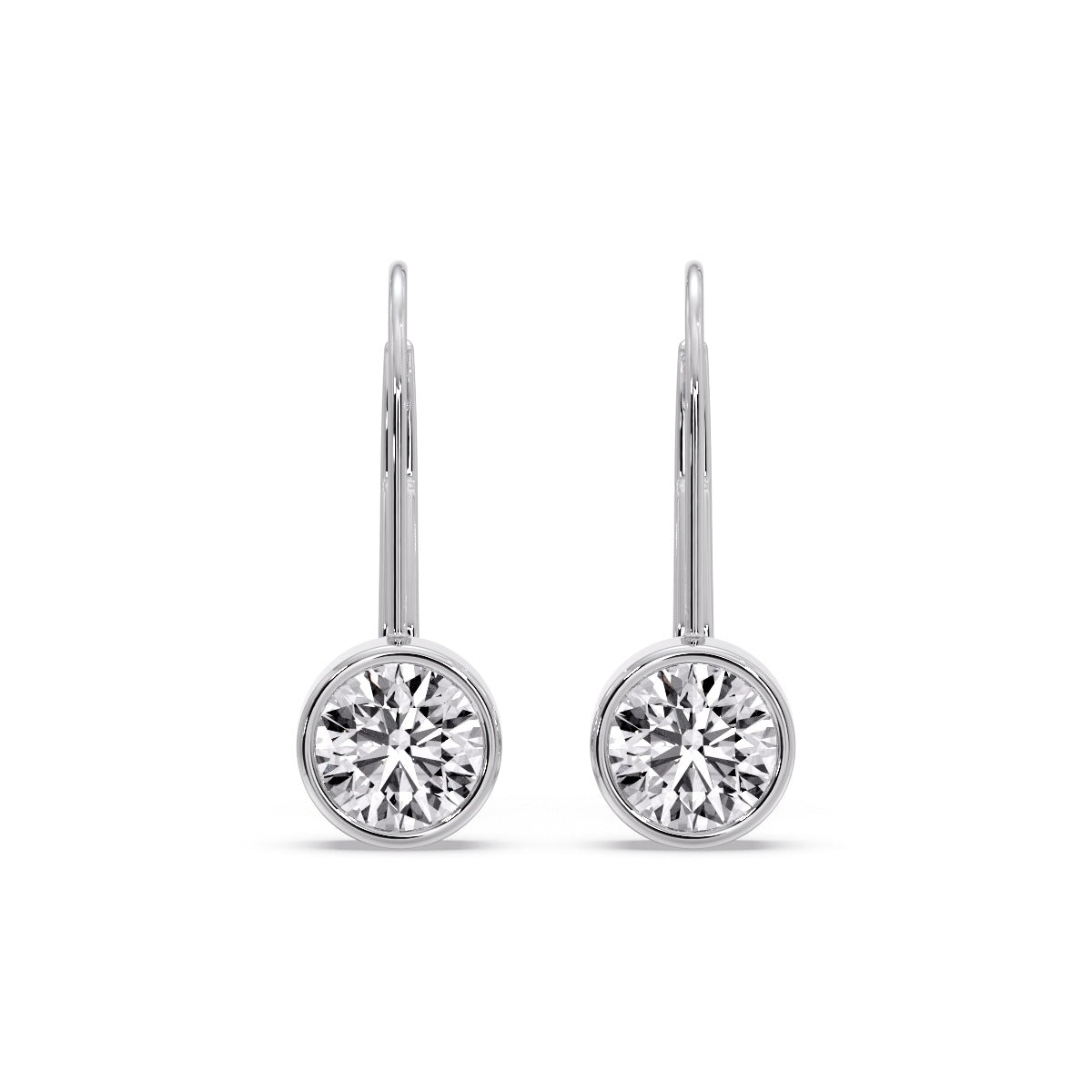 Lever Back Bezel Set Round Diamond Earrings