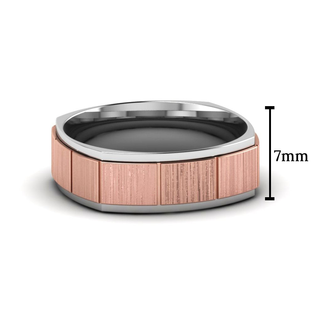 2 Tone Gold Texture Square Band Ring