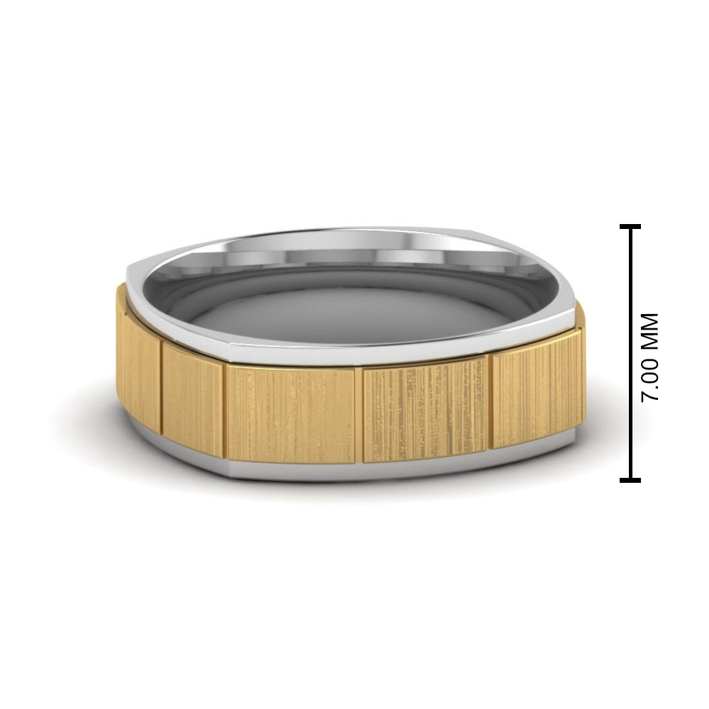 2 Tone Gold Texture Square Band Ring