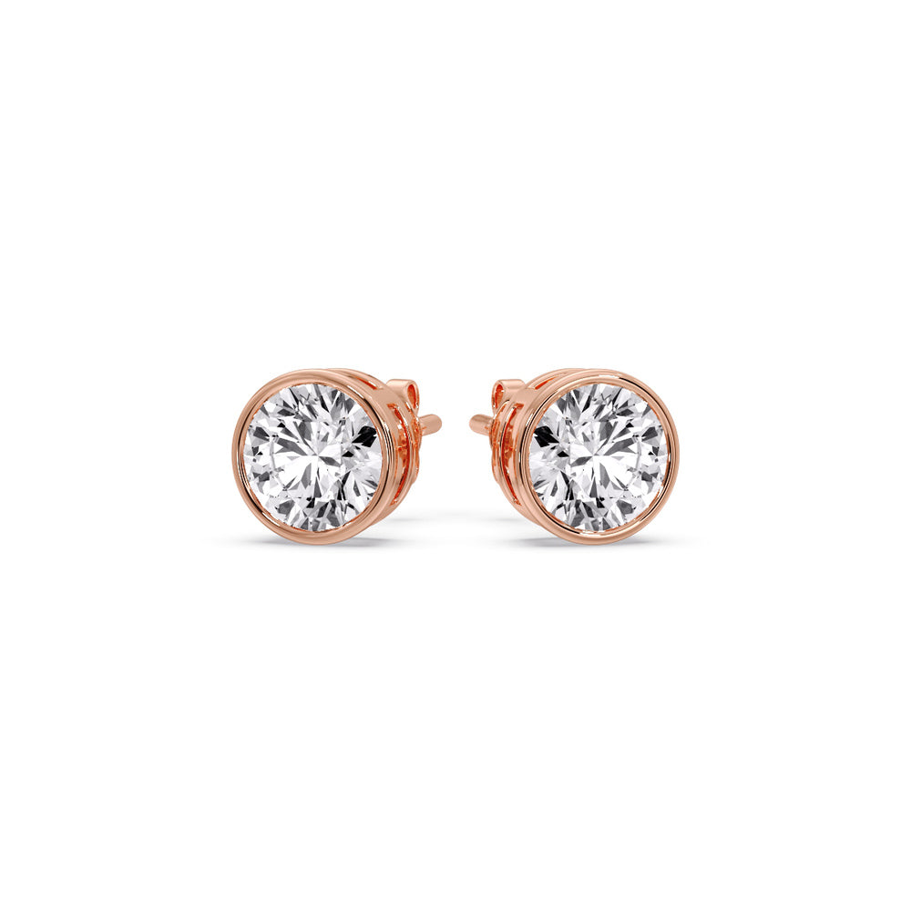 Round Cut Stud Bezel Set Earring