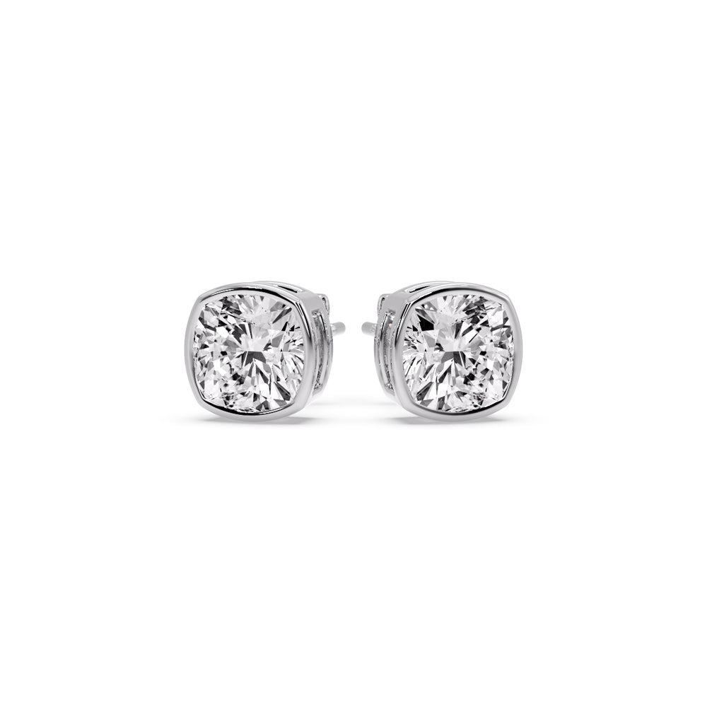 Bezel Set Cushion Diamond Stud Earrings