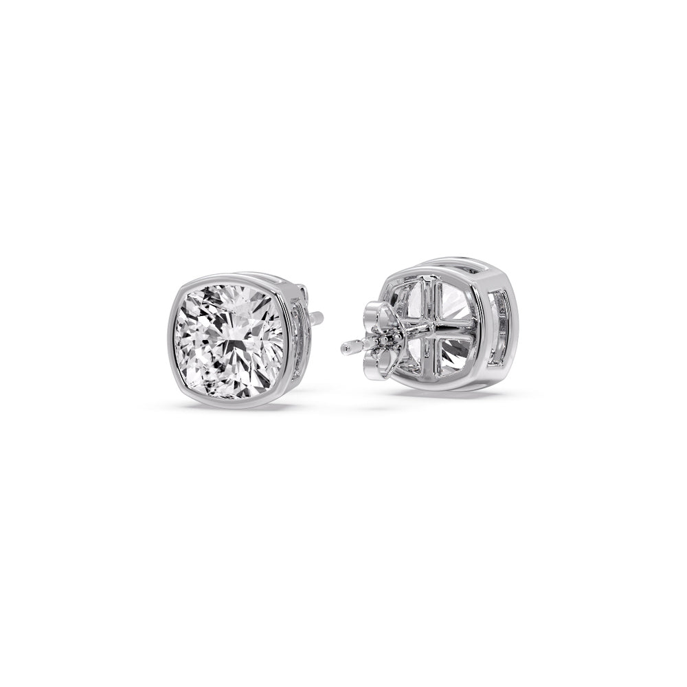 Bezel Set Cushion Diamond Stud Earrings
