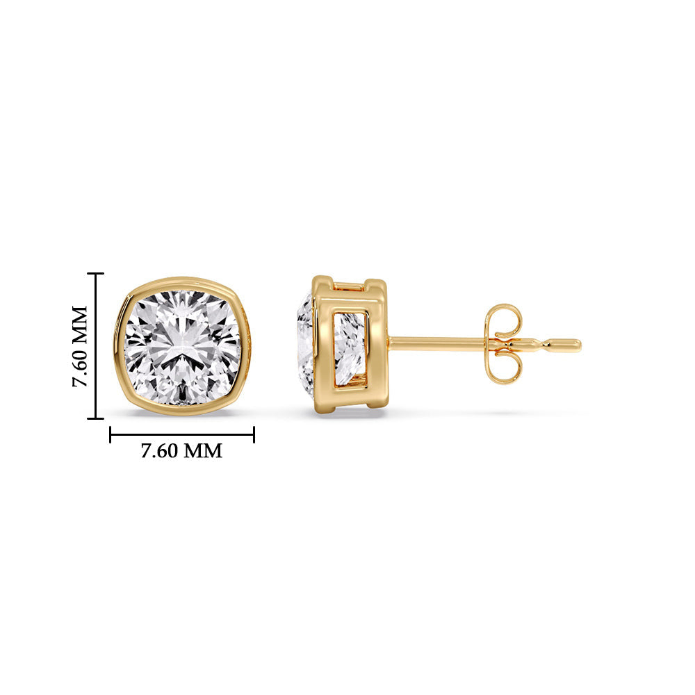 Bezel Set Cushion Diamond Stud Earrings