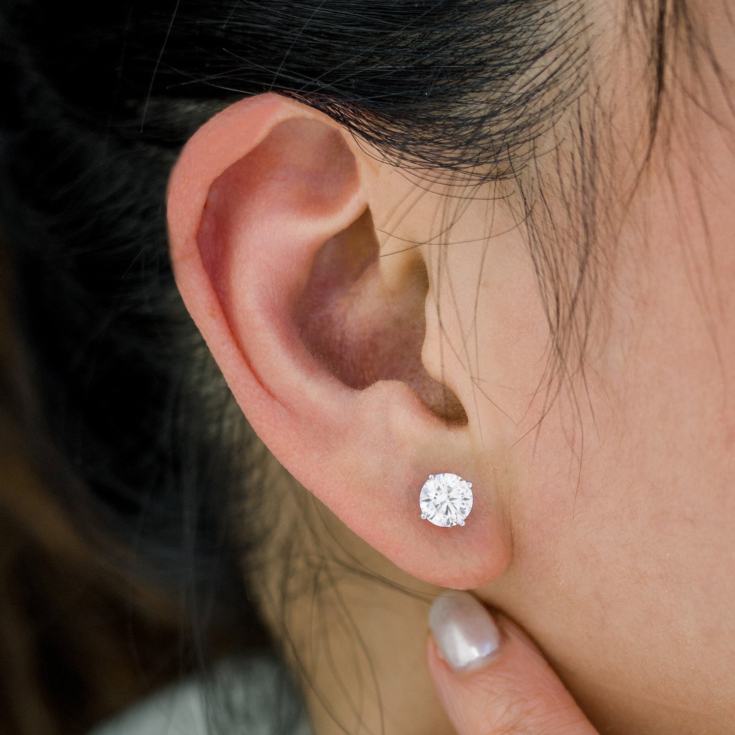 2.50 CTW AGI Certified Lab-Grown Diamond Stud Earrings in 14K White Gold – G Color, VS Clarity
