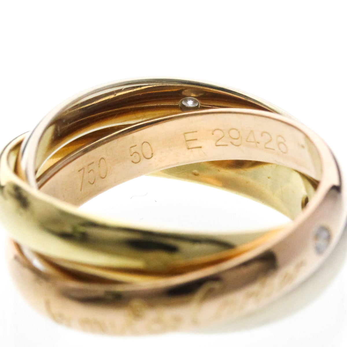 PRE-OWNED Cartier Trinity · Three Diamond · Tri-Gold Size 5.25