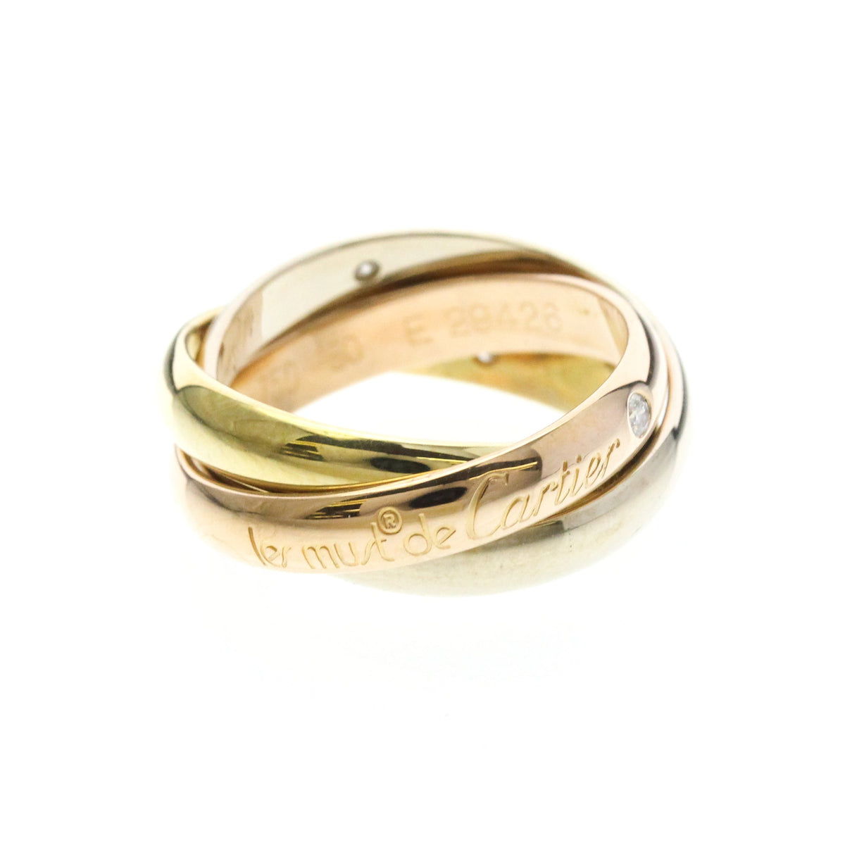 PRE-OWNED Cartier Trinity · Three Diamond · Tri-Gold Size 5.25