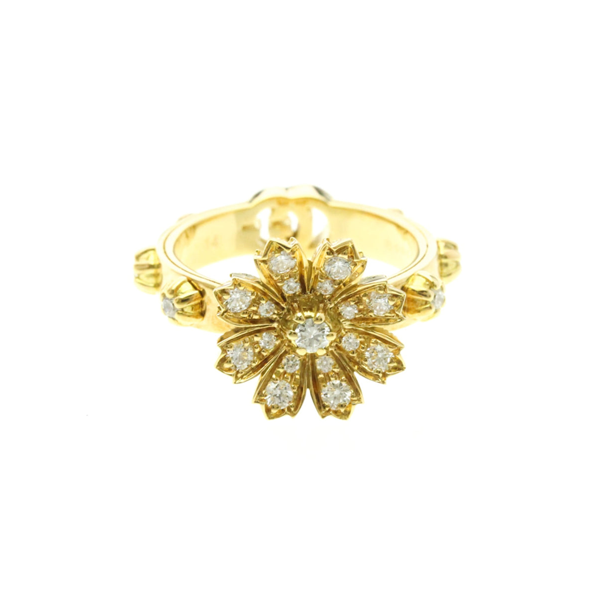 PRE-OWNED Gucci Flora Diamond · 18K Yellow Gold Size 6.75