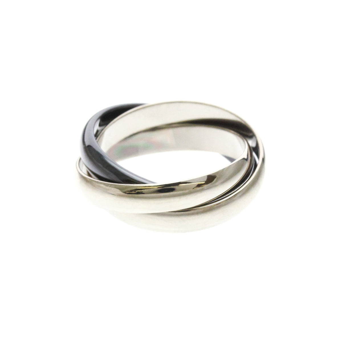 PRE-OWNED Cartier Trinity · 18K White Gold & Ceramic Size 6.75