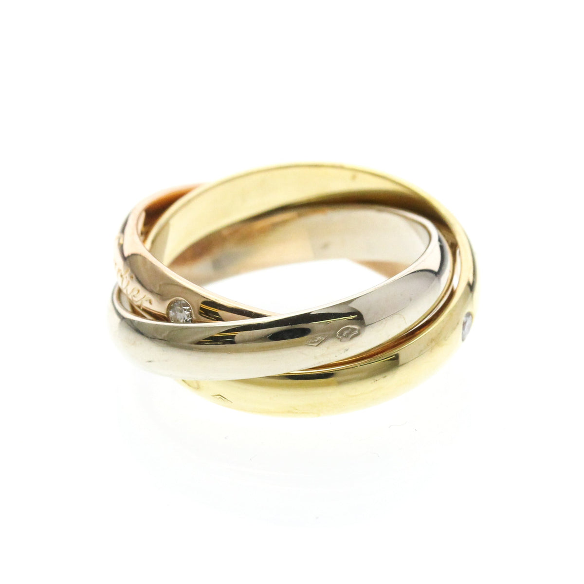PRE-OWNED Cartier Trinity · Three Diamond · Tri-Gold Size 5.25