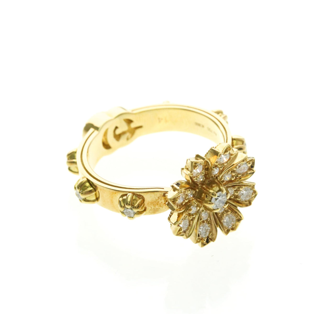 PRE-OWNED Gucci Flora Diamond · 18K Yellow Gold Size 6.75