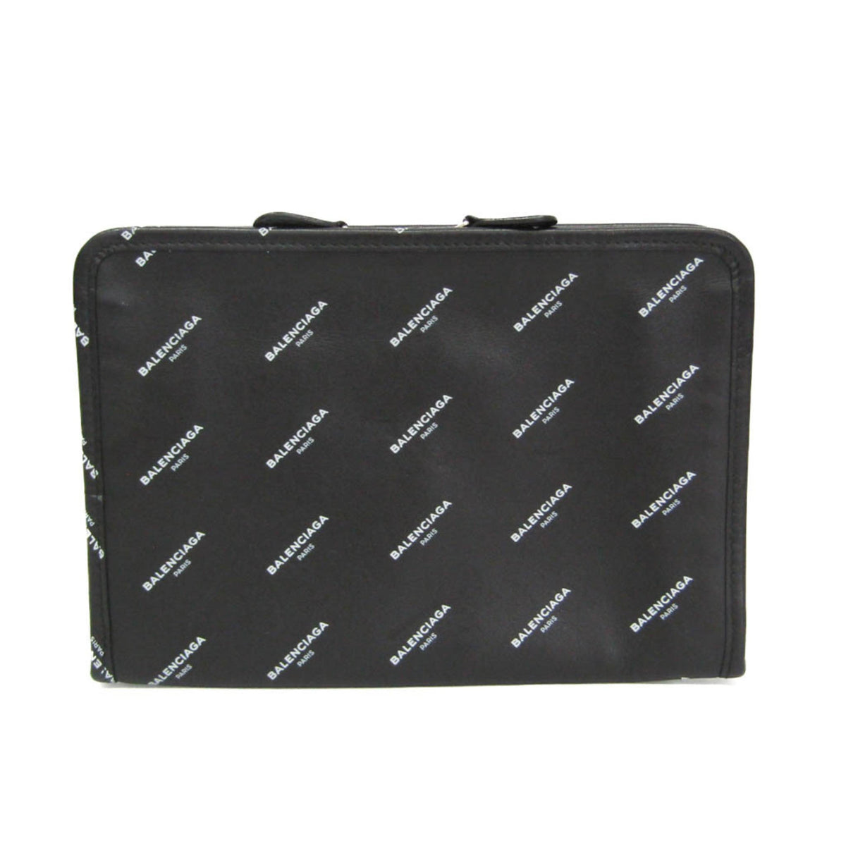 PRE-OWNED Balenciaga Logo Print Leather Clutch
