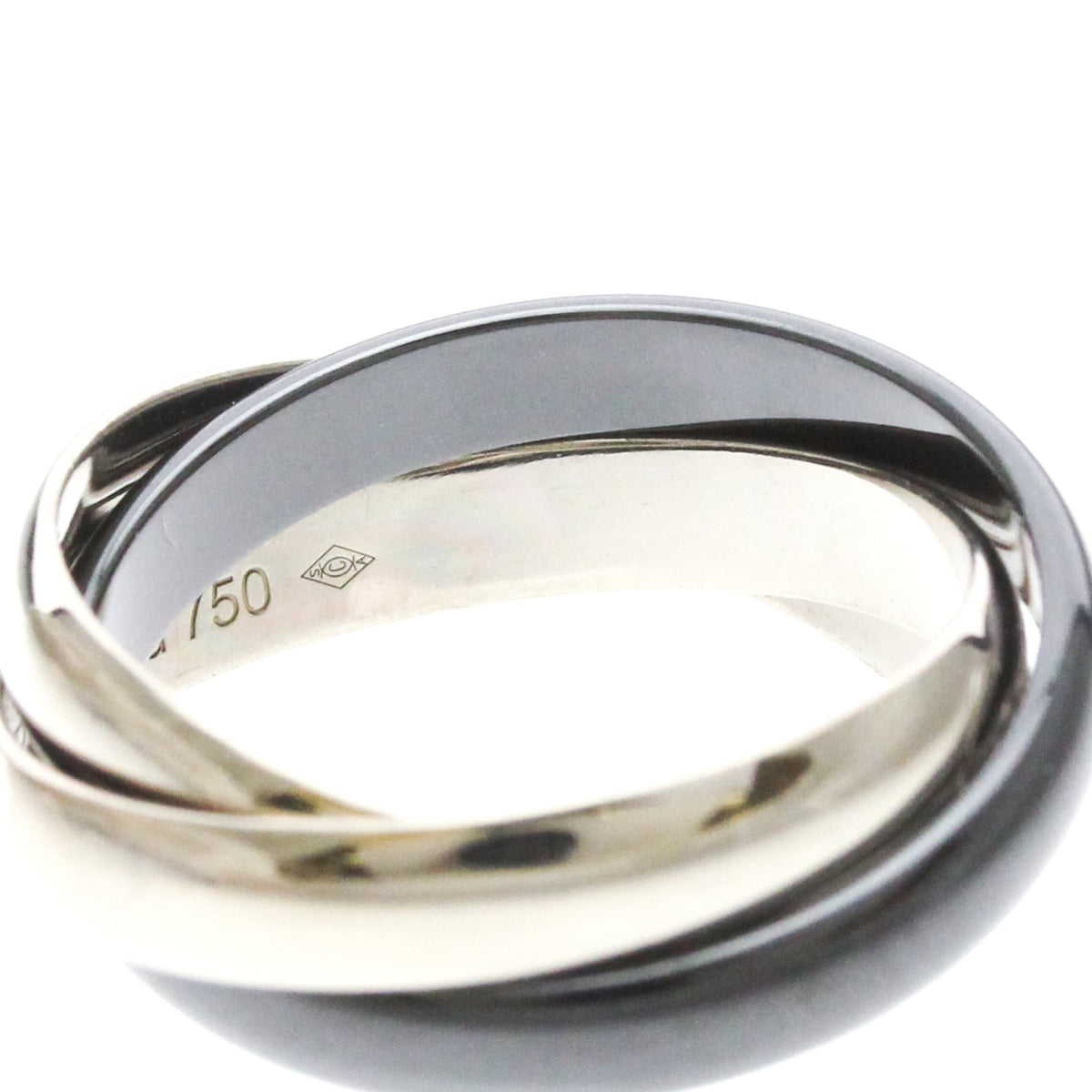 PRE-OWNED Cartier Trinity · 18K White Gold & Ceramic Size 6.75
