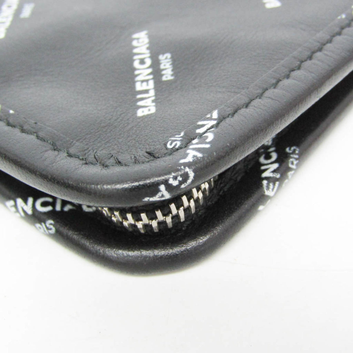 PRE-OWNED Balenciaga Logo Print Leather Clutch