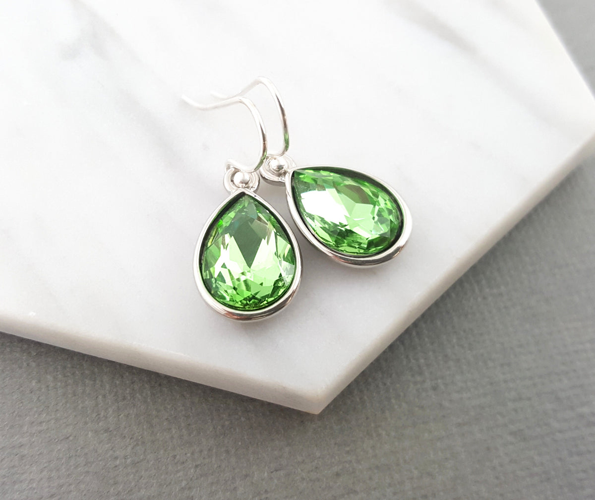 August Birthstone Peridot Crystal Earrings – Sterling Silver