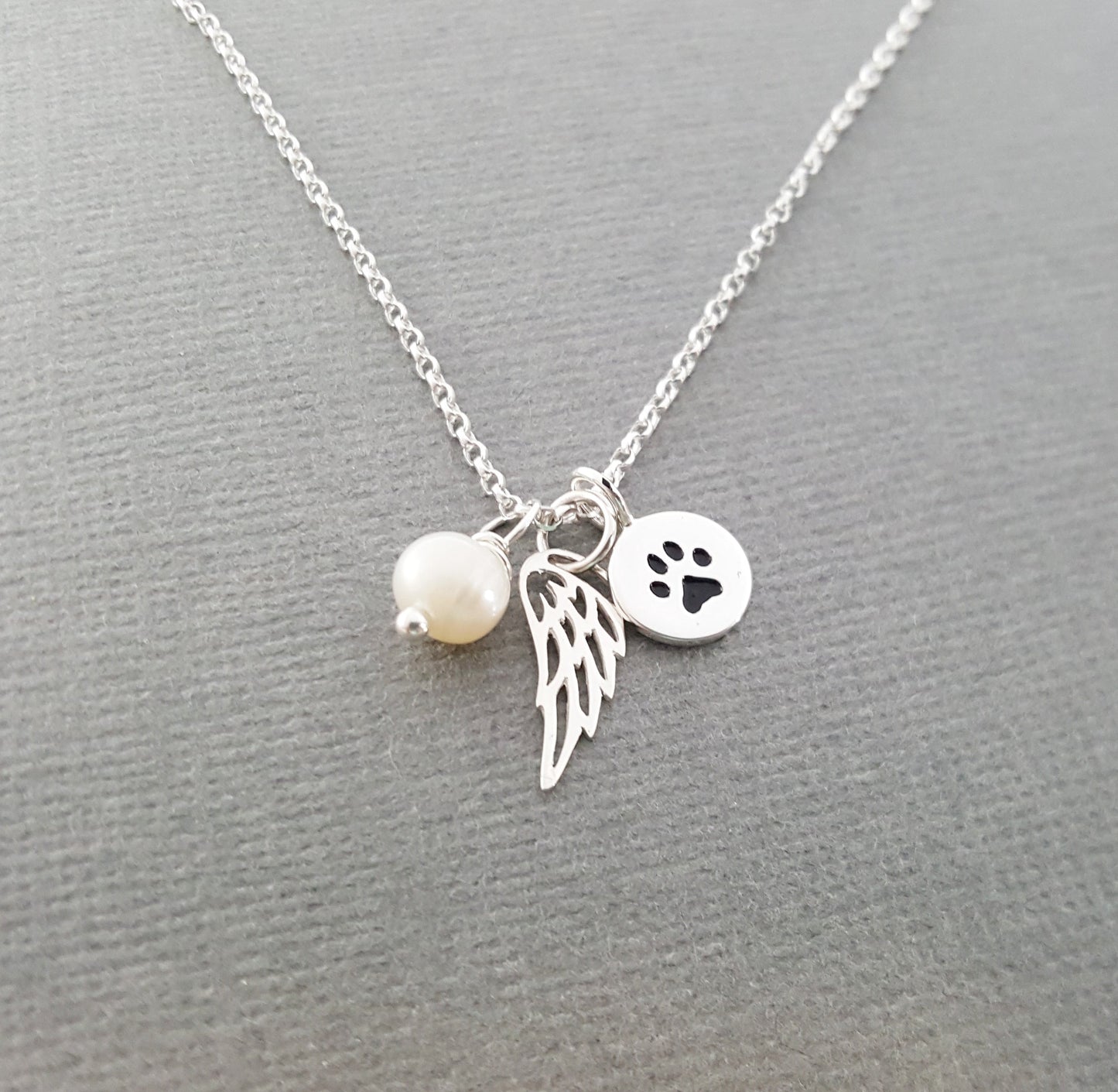 Paw Print Angel Wing Memorial Necklace - Pet Loss Necklace - Sterling Silver - Memorial Jewelry