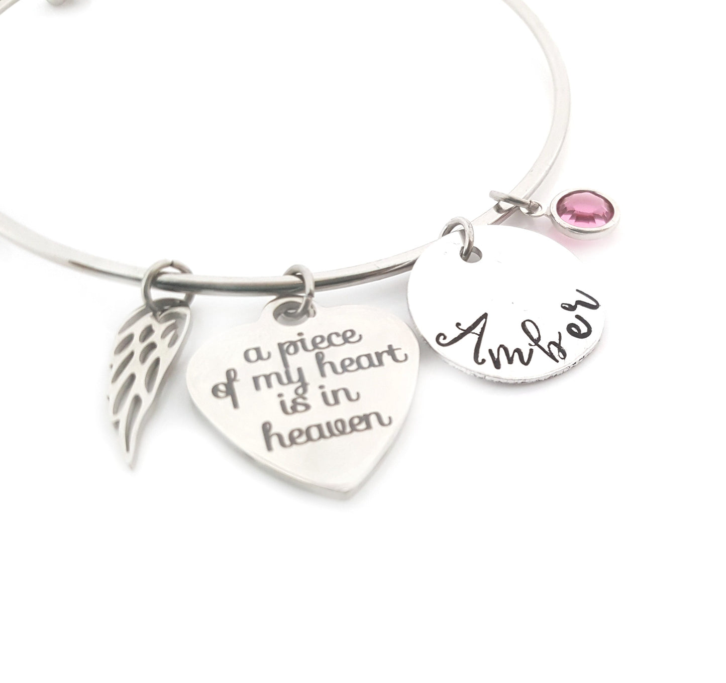 Sympathy Bracelet - A Piece of My Heart is in heaven Personalized Angel Wing Bracelet