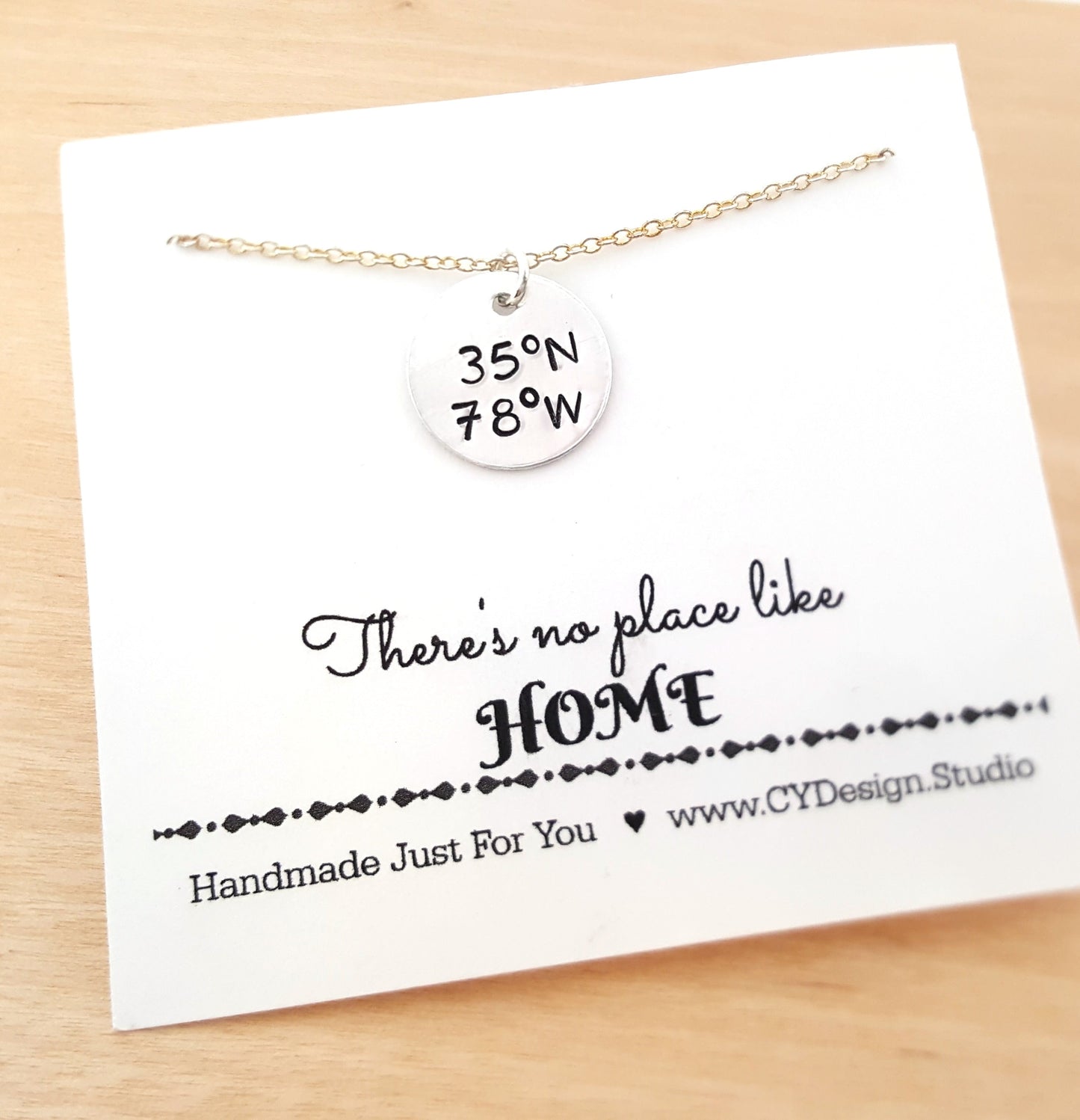Coordinates - Raleigh NC Custom Handstamped  Necklace