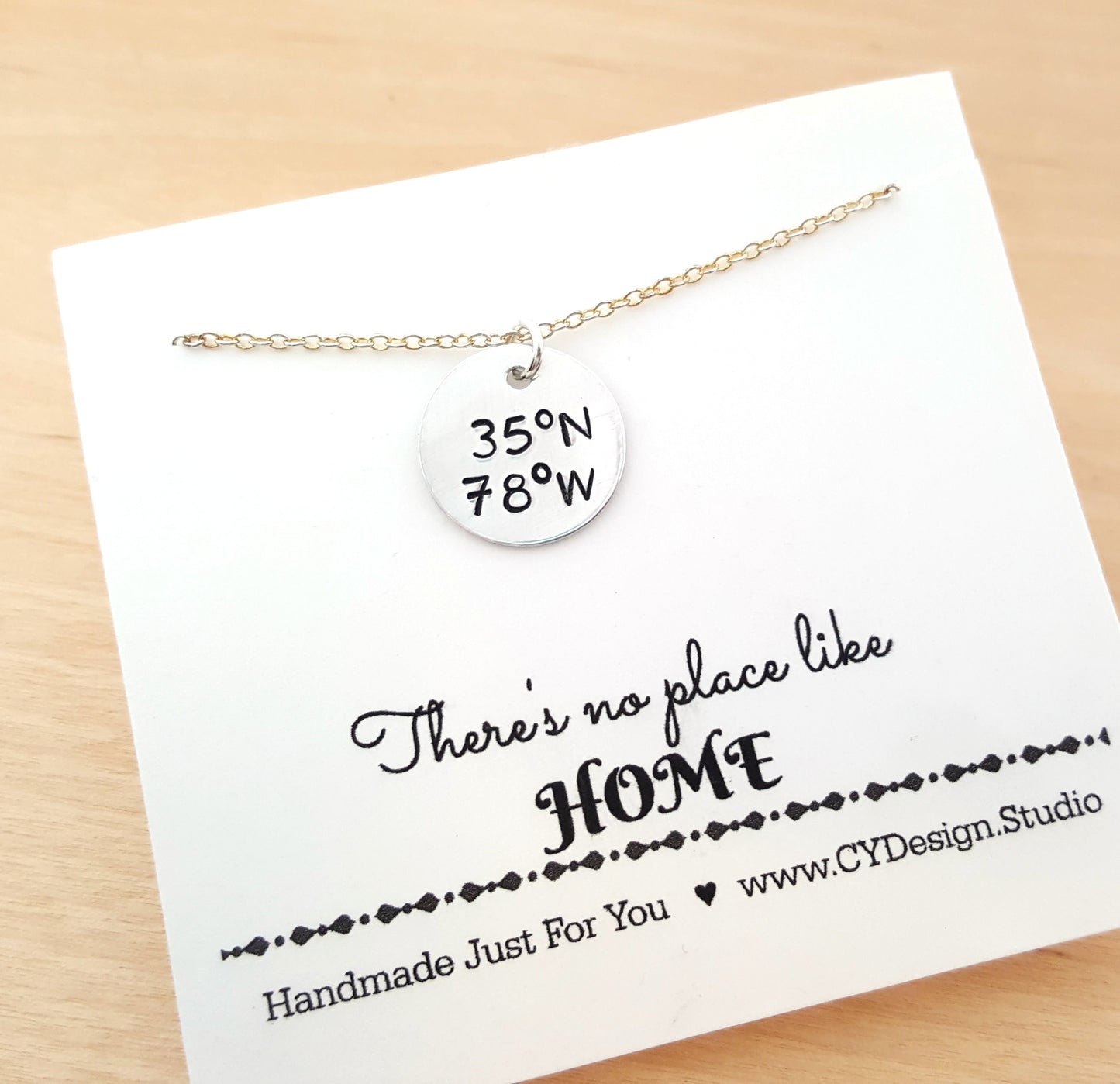 Coordinates - Raleigh NC Custom Handstamped  Necklace
