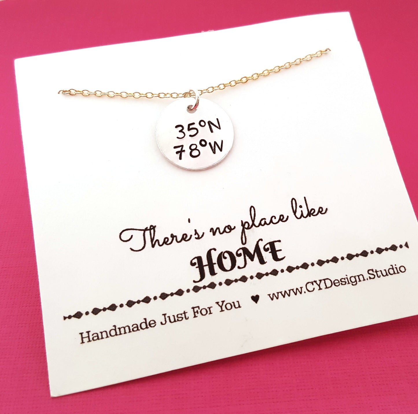 Coordinates - Raleigh NC Custom Handstamped  Necklace