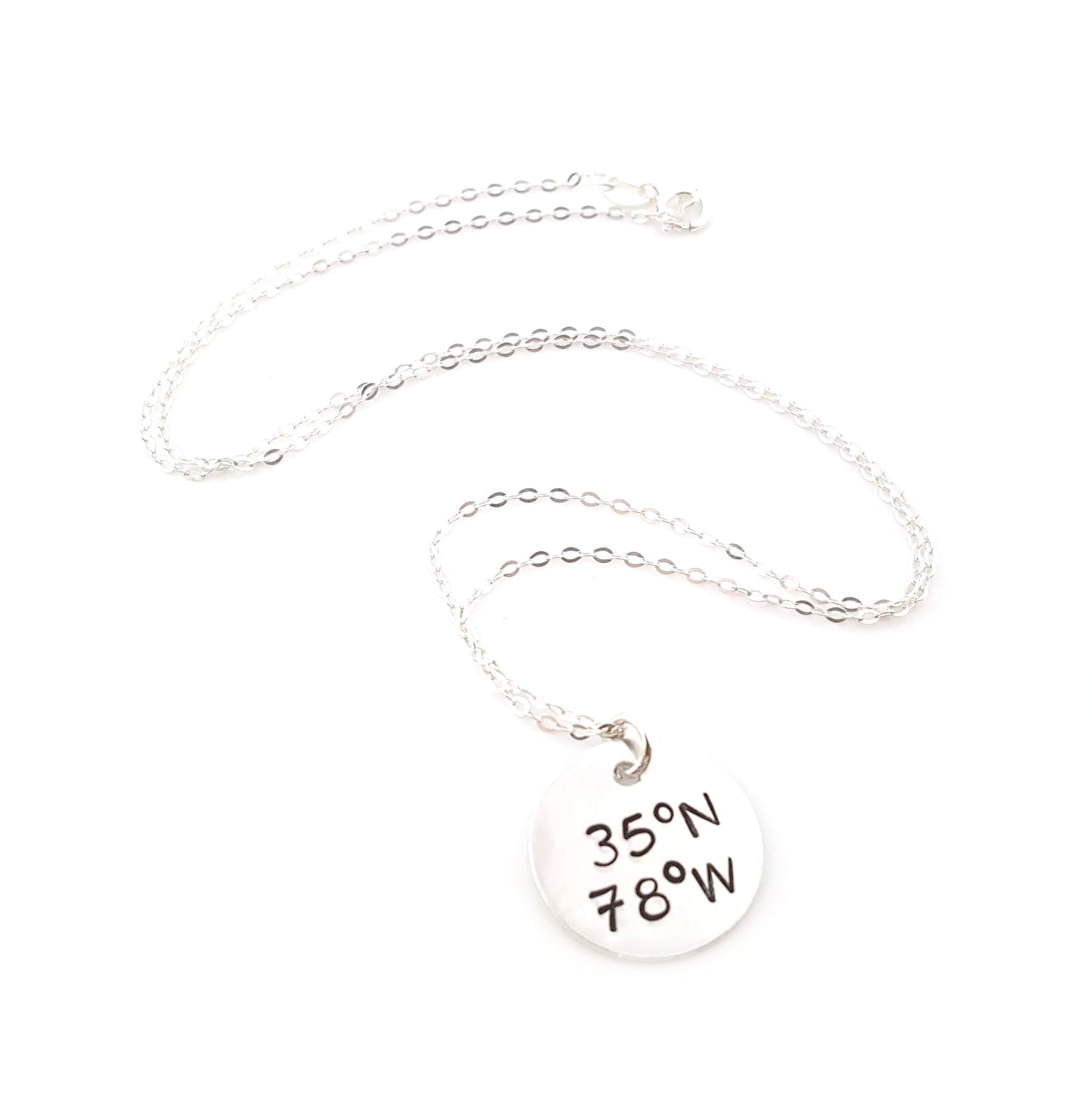 Coordinates - Raleigh NC Custom Handstamped  Necklace