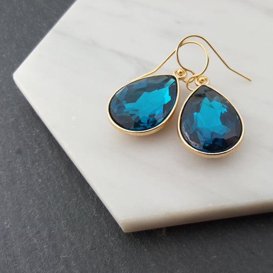 December Birthstone Blue Topaz Crystal Gold Filled Earrings