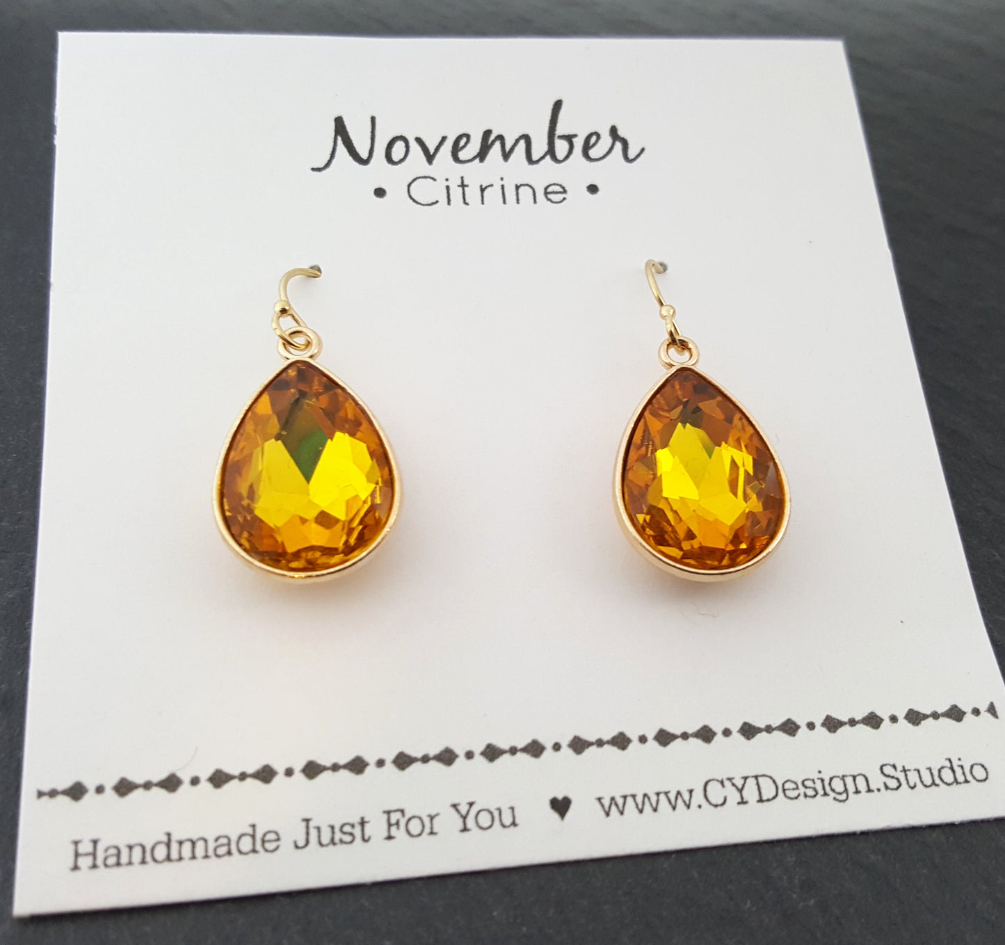 November Birthstone Earrings - Crystal Gold Filled Teardrop Earrings