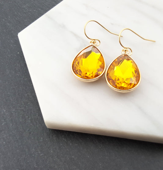 November Birthstone Earrings - Crystal Gold Filled Teardrop Earrings
