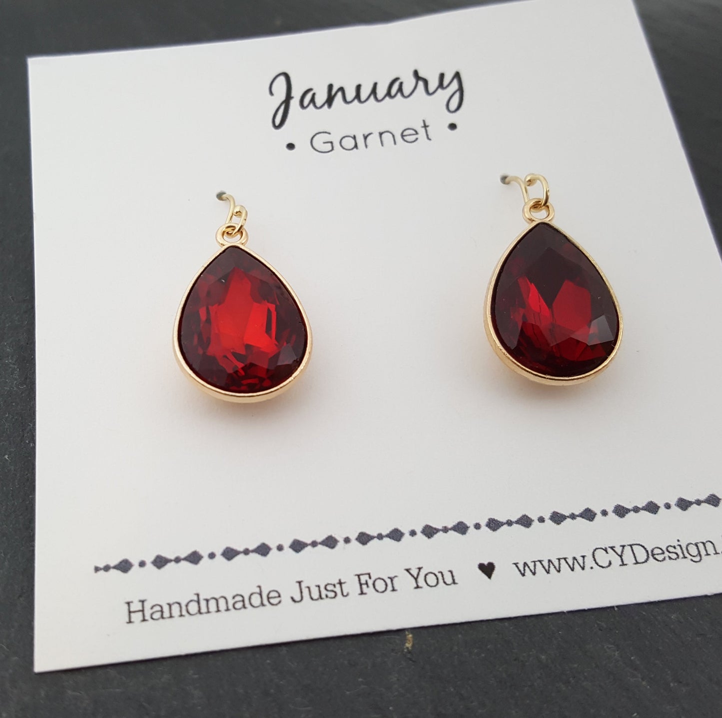 January Birthstone Earrings -  Crystal Gold Filled Teardrop Earrings