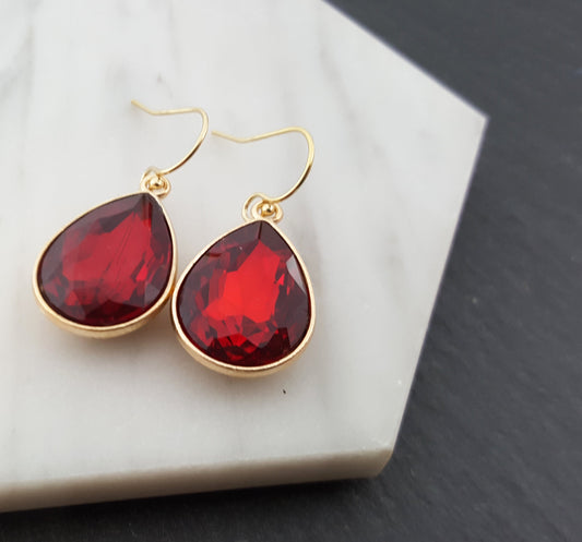 January Birthstone Earrings -  Crystal Gold Filled Teardrop Earrings