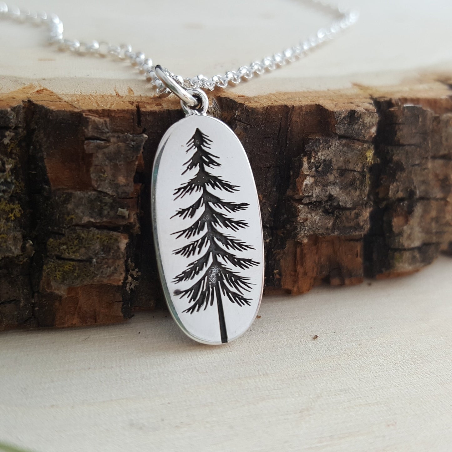 Sterling Silver Pine Tree Necklace – Minimalist Nature Charm