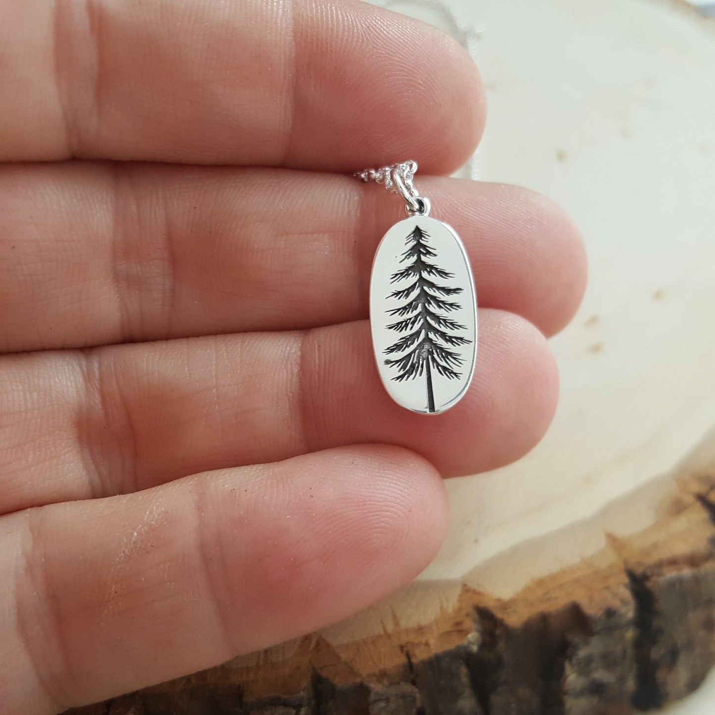 Sterling Silver Pine Tree Necklace – Minimalist Nature Charm