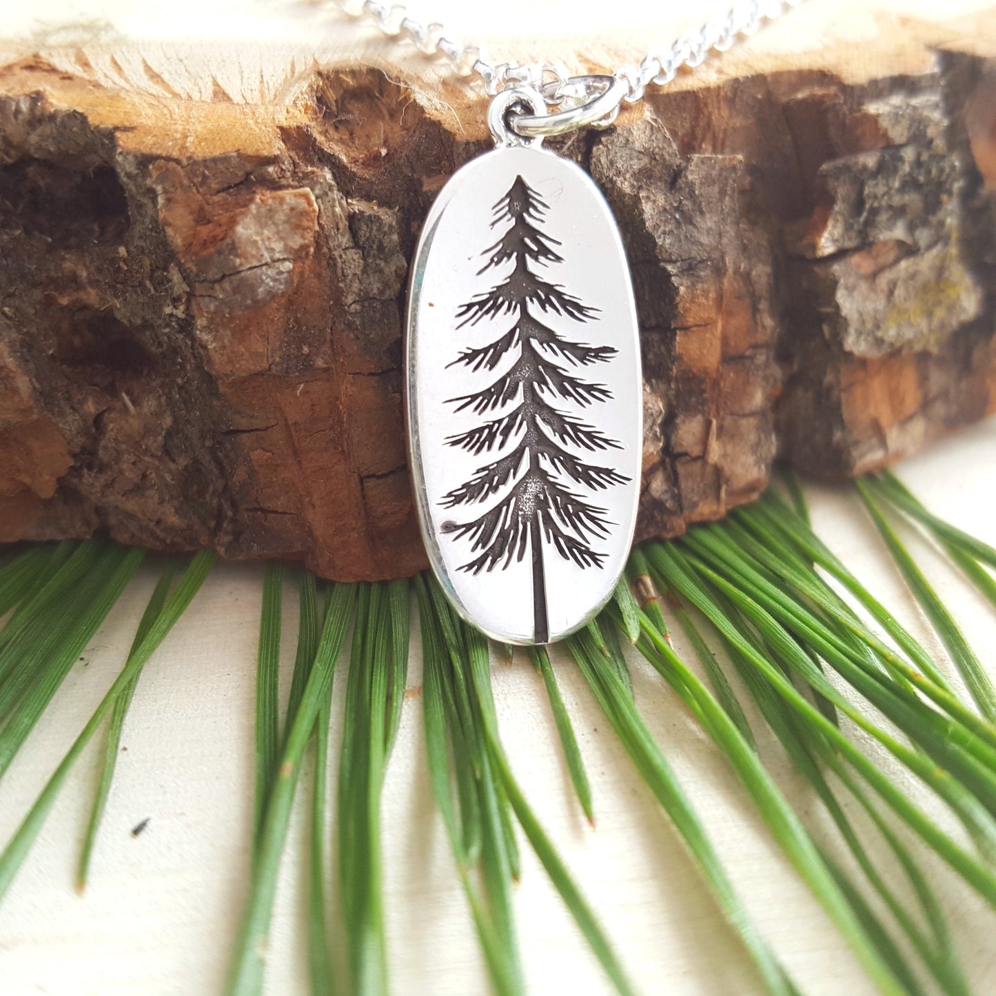 Sterling Silver Pine Tree Necklace – Minimalist Nature Charm