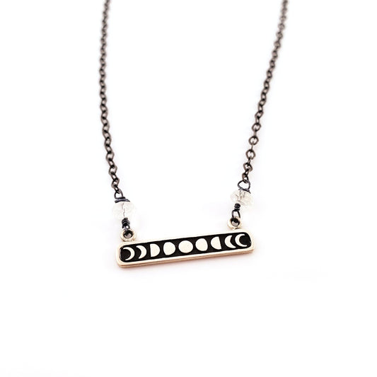 Celestial Moon Phase Charm - Oxidized Sterling Silver Necklace - Gift for Her