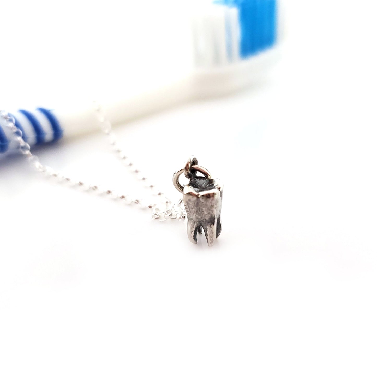 Tiny Tooth Molar Charm Necklace - Sterling Silver Necklace