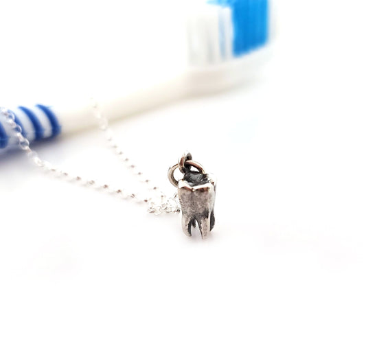 Tiny Tooth Molar Charm Necklace - Sterling Silver Necklace