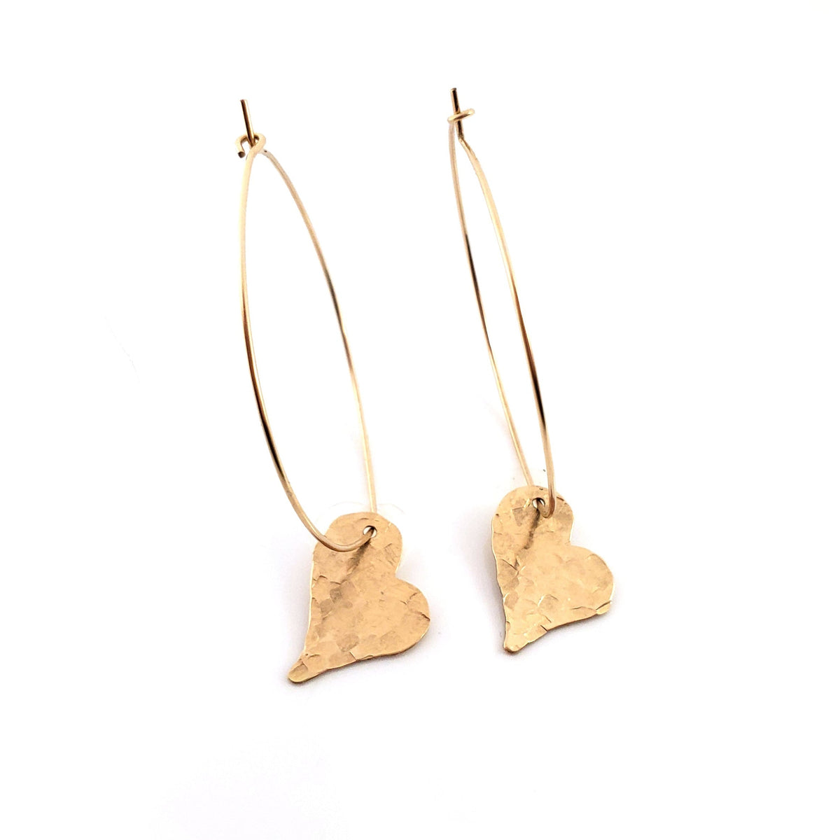 Sweetheart Earrings - Hammered Heart Hoop Earrings - Handmade Hoops
