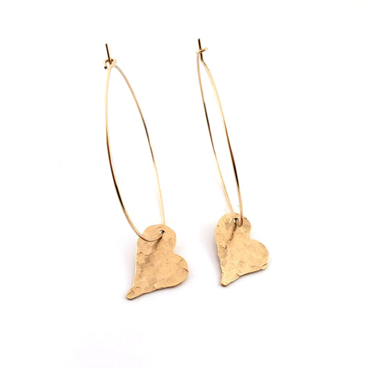 Sweetheart Earrings - Hammered Heart Hoop Earrings - Handmade Hoops