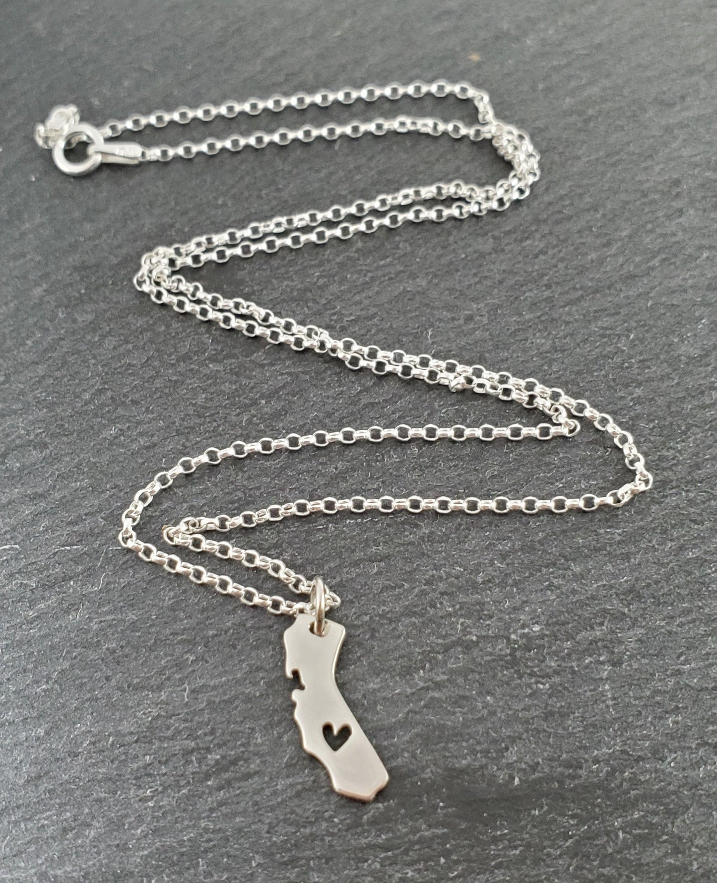 California State Heart Cut Out Charm Sterling Silver Necklace