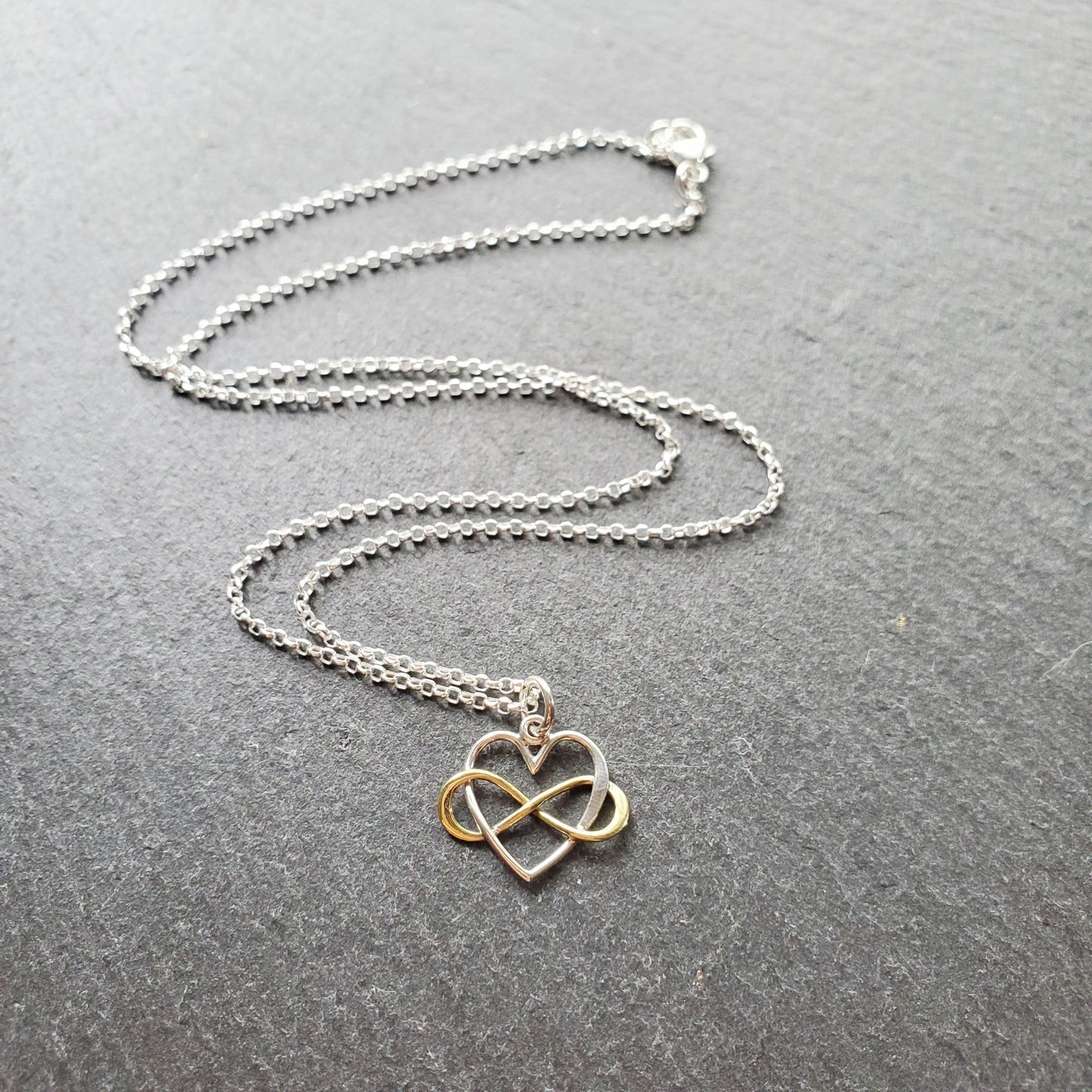 Infinity Heart Charm with Bronze Infinity Necklace - Sterling Silver Jewelry